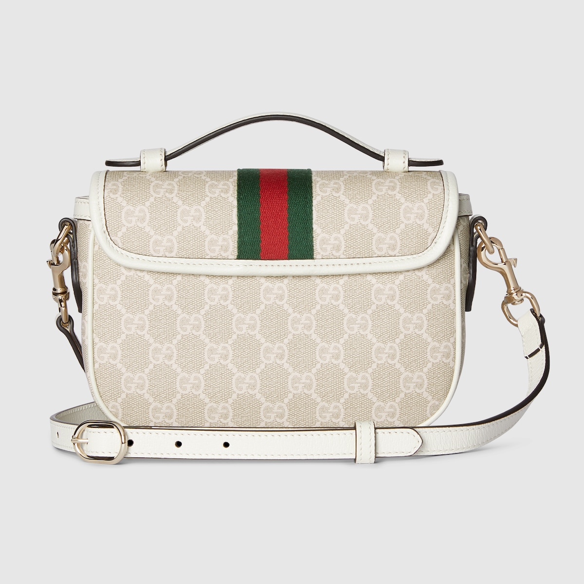 Ophidia small top handle bag in beige and white GG fabric | GUCCI® CH