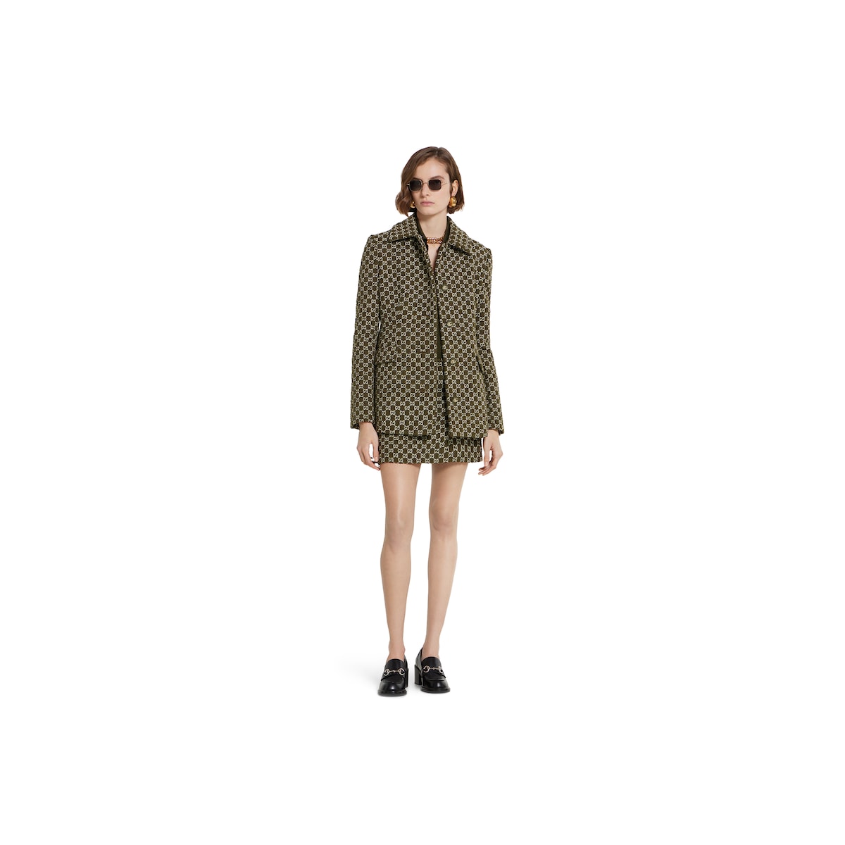 GGコットンブークレ ジャケット ・フォレストグリーン&ホワイト GGコットンブークレ ジャケット ・フォレストグリーン&ホワイト