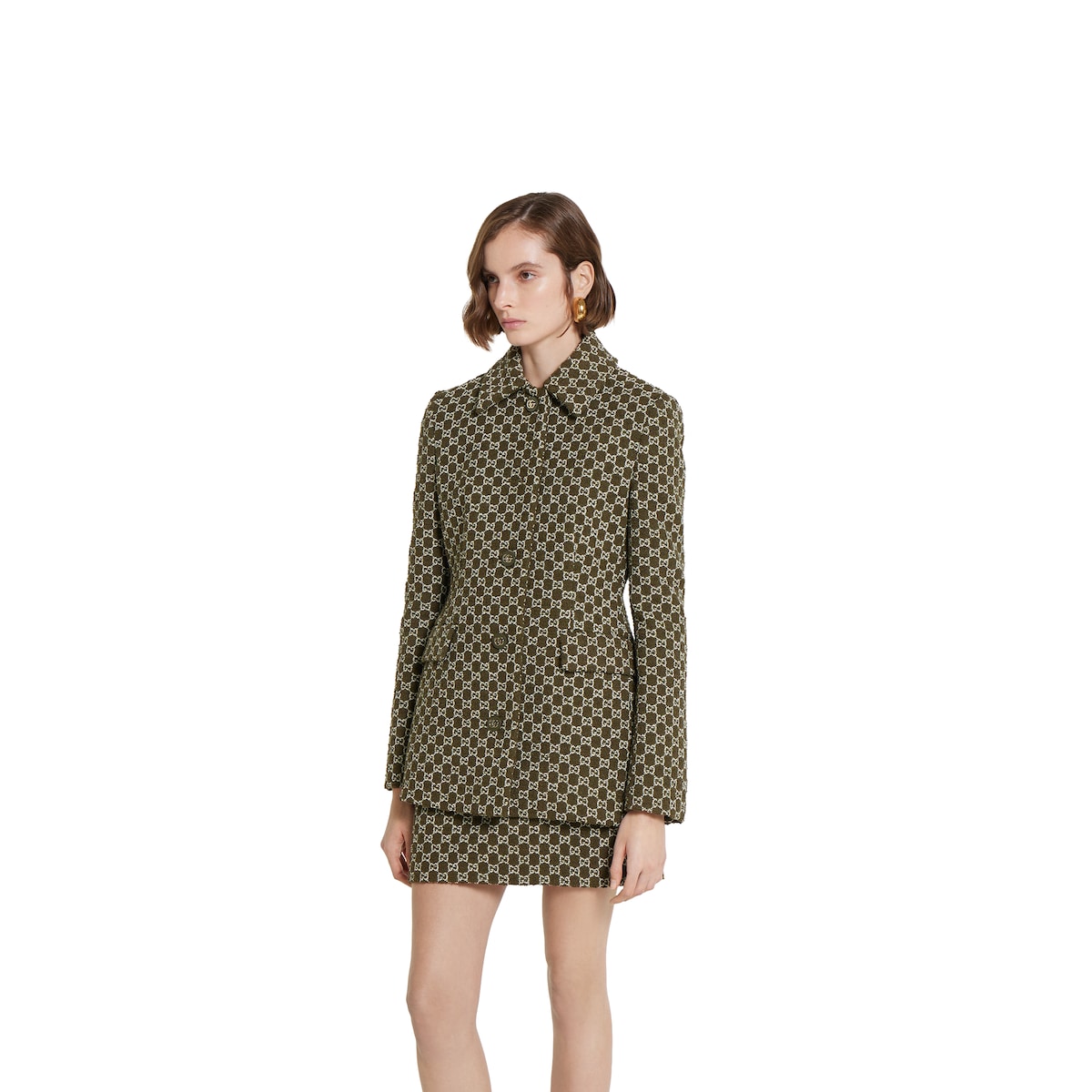 GGコットンブークレ ジャケット ・フォレストグリーン&ホワイト GGコットンブークレ ジャケット ・フォレストグリーン&ホワイト