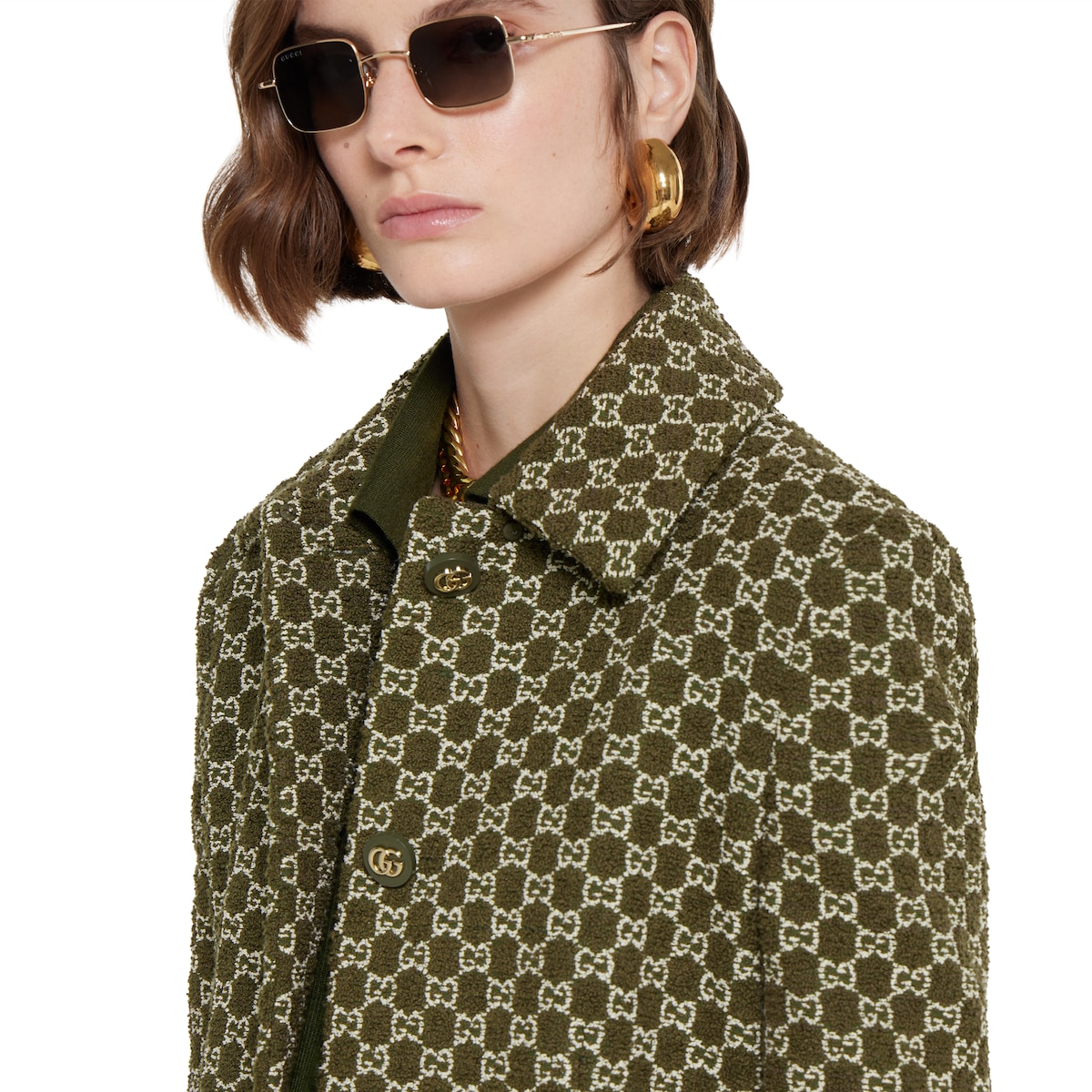 GG cotton bouclé jacket in forest green and white | GUCCI® US