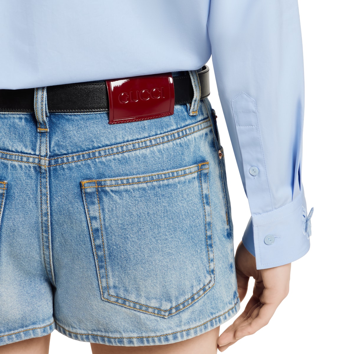 Stonewashed denim shorts in light blue | GUCCI® US