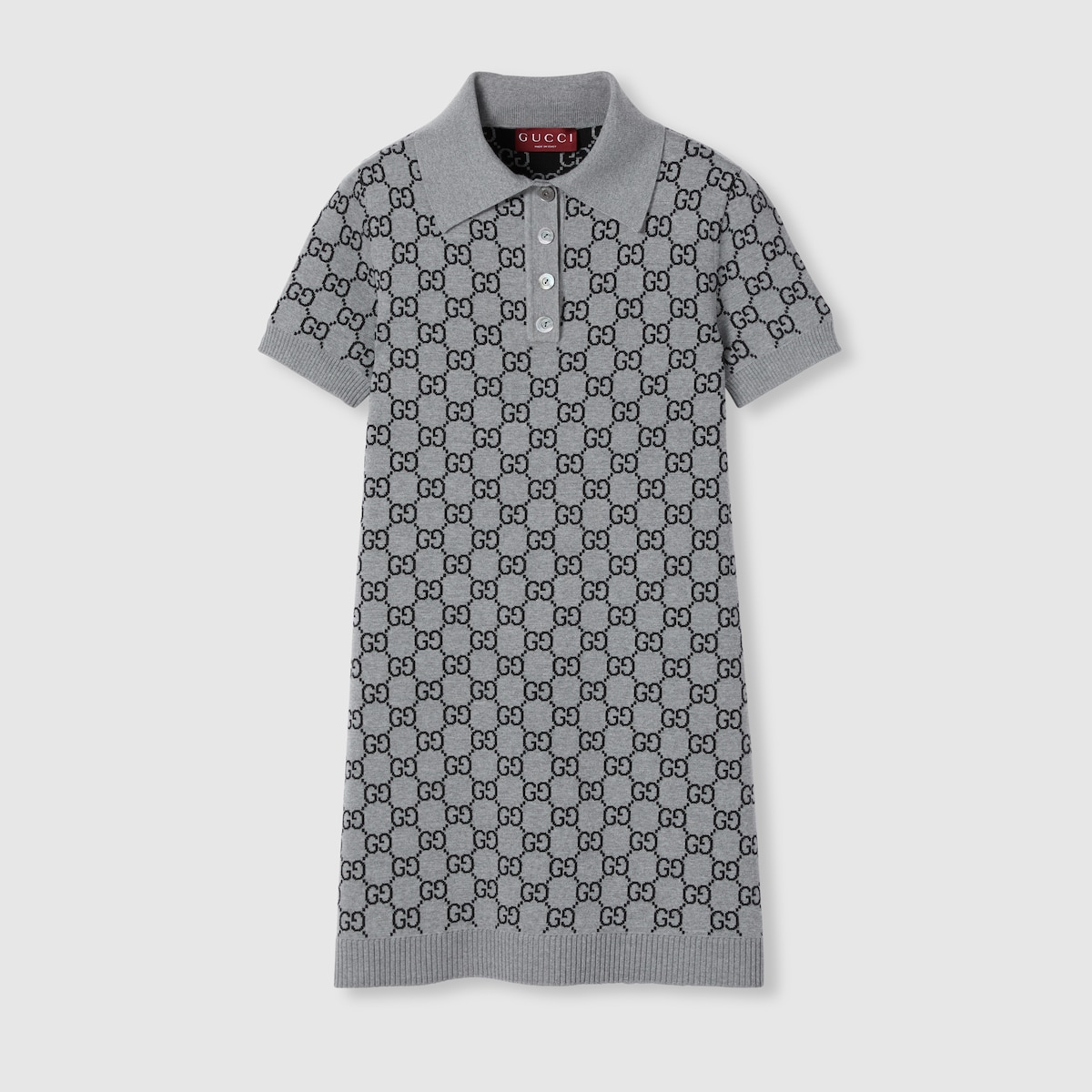 GG wool jacquard polo dress in grey and black | GUCCI® US
