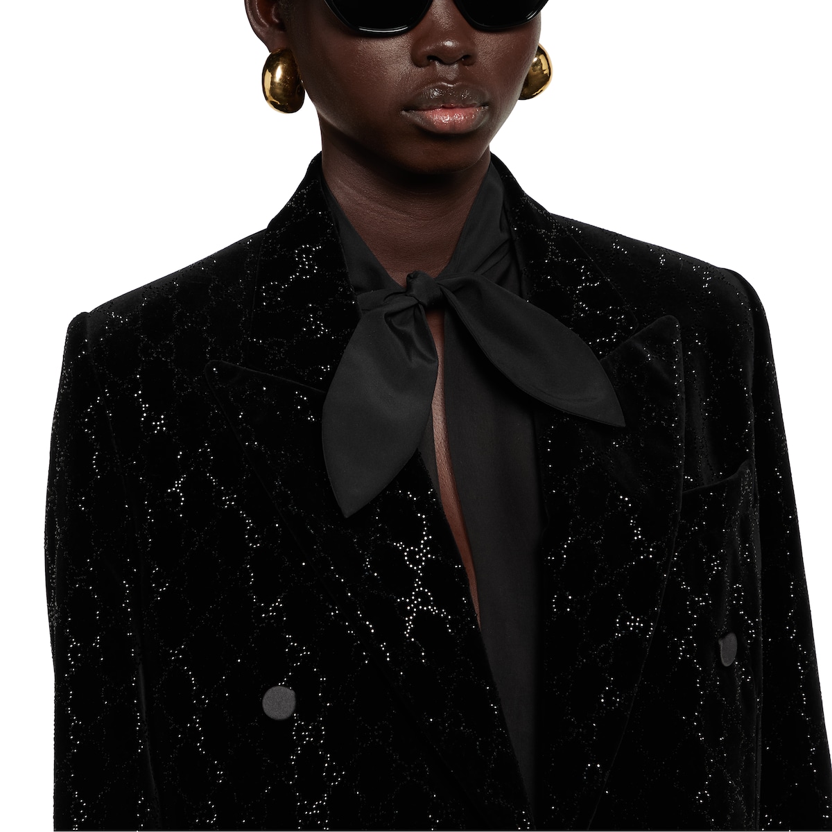 Embroidered cotton velvet jacket in black | GUCCI® SI