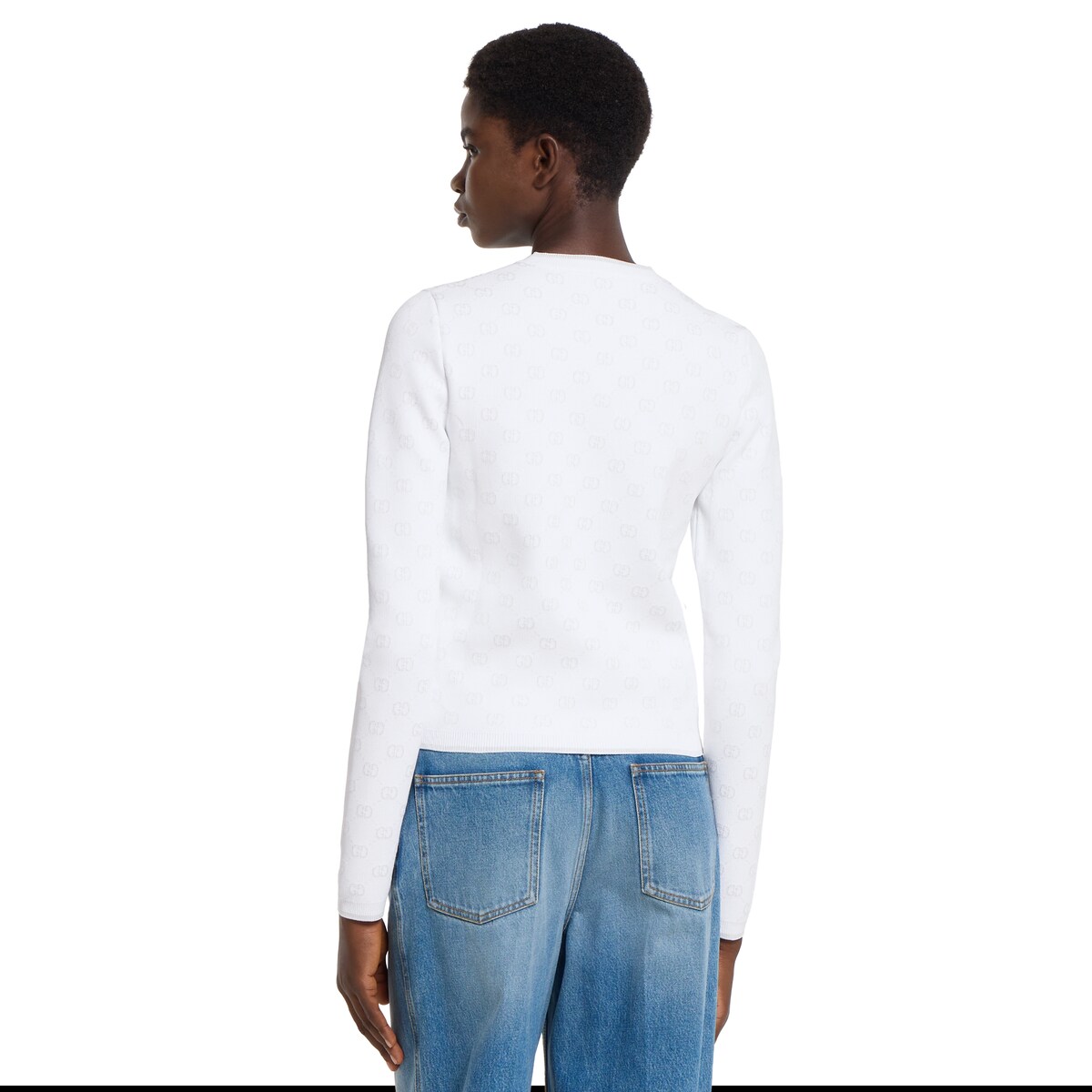 H314 L グッチ イタリア製 ＧＧ柄 カーディガン ホワイト レディース ストレッチ GGヴィスコースジャカード カーディガン ・ホワイト