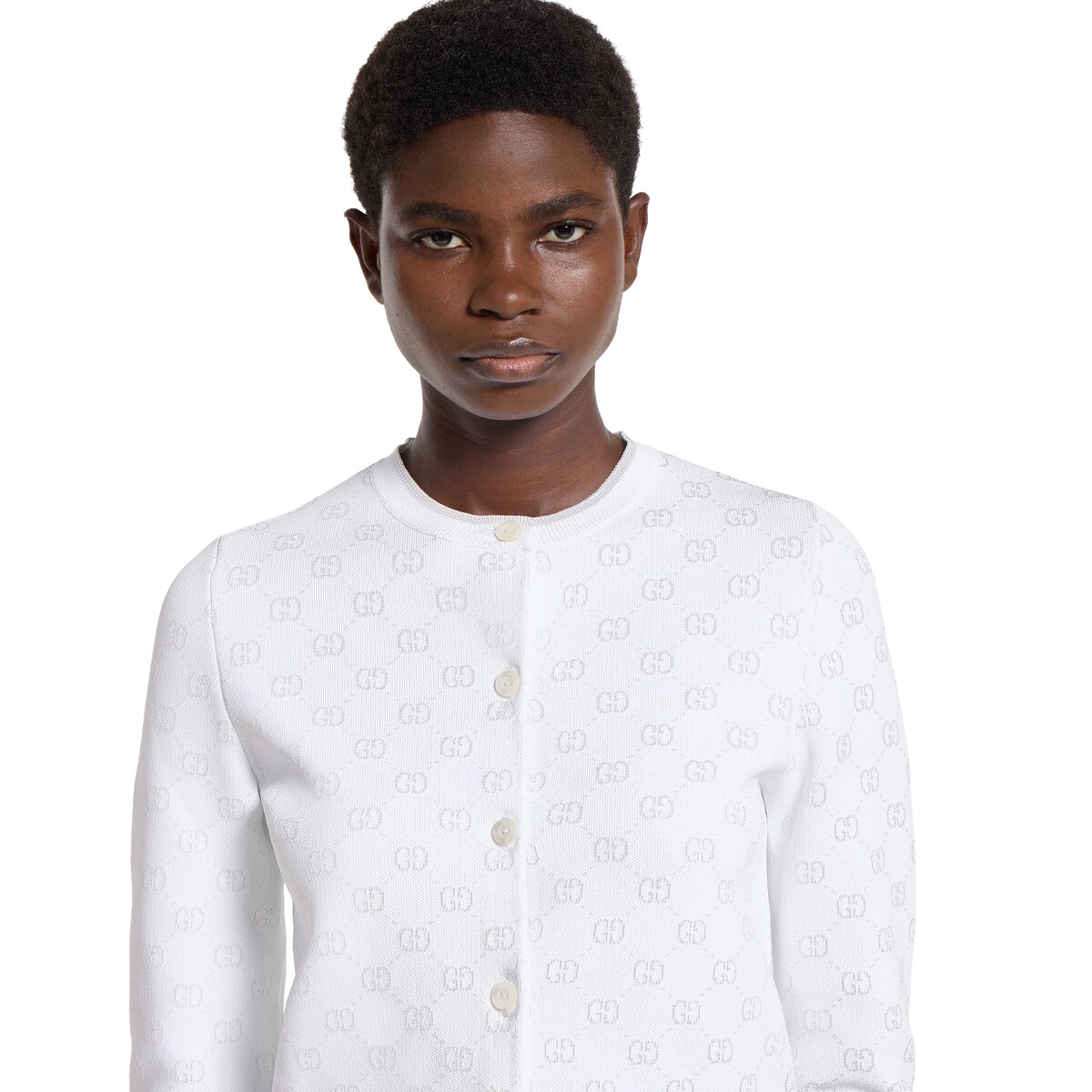 ストレッチ GGヴィスコースジャカード カーディガン ・ホワイト