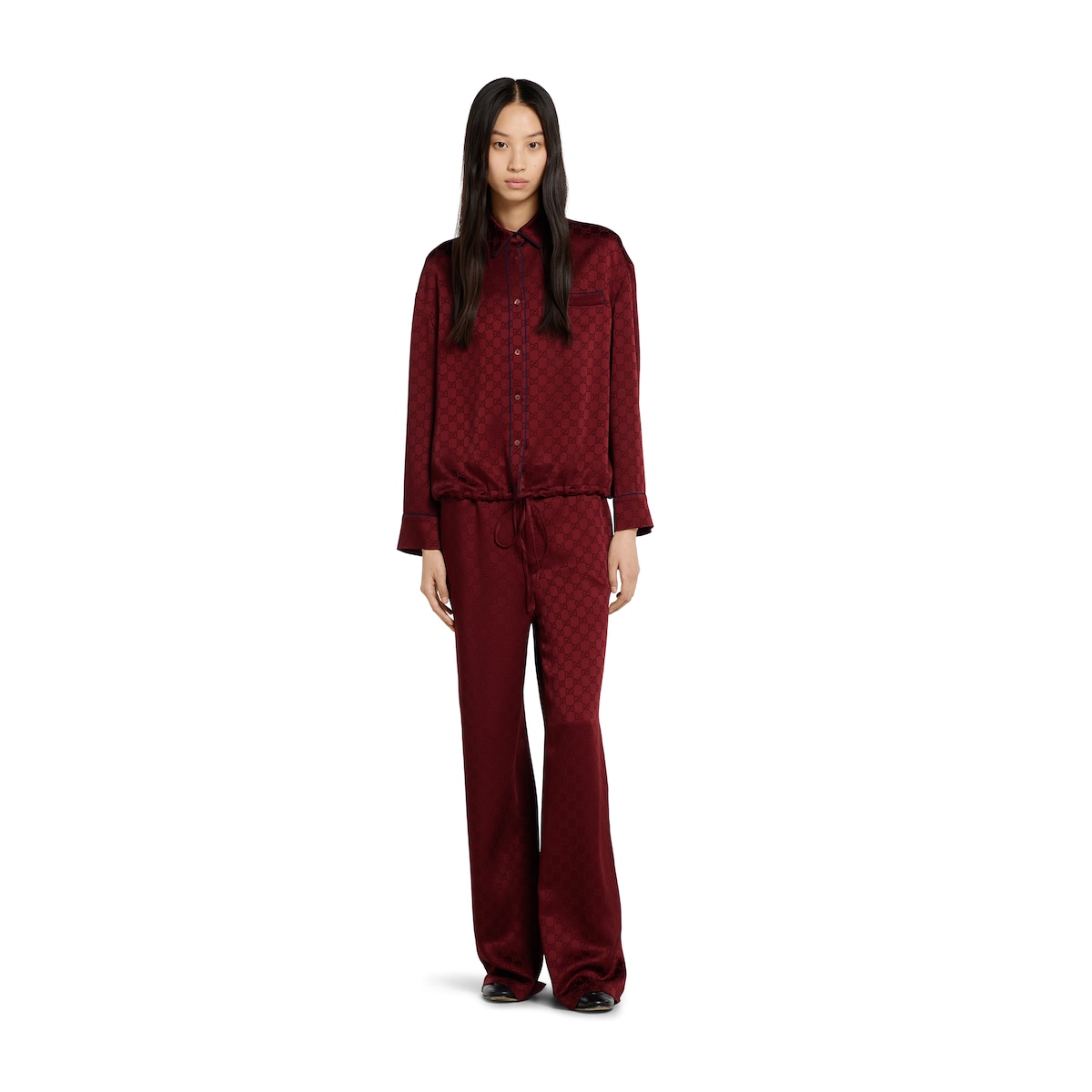 HANA　グッチ GG satin shirt with tie waist in rosso ancora red | GUCCI® US