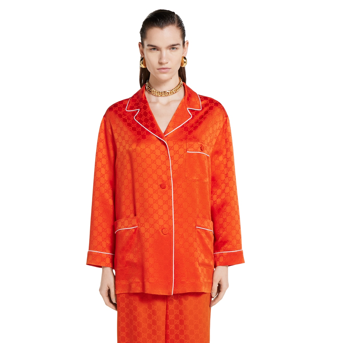 GG satin shirt in bright orange | GUCCI® US