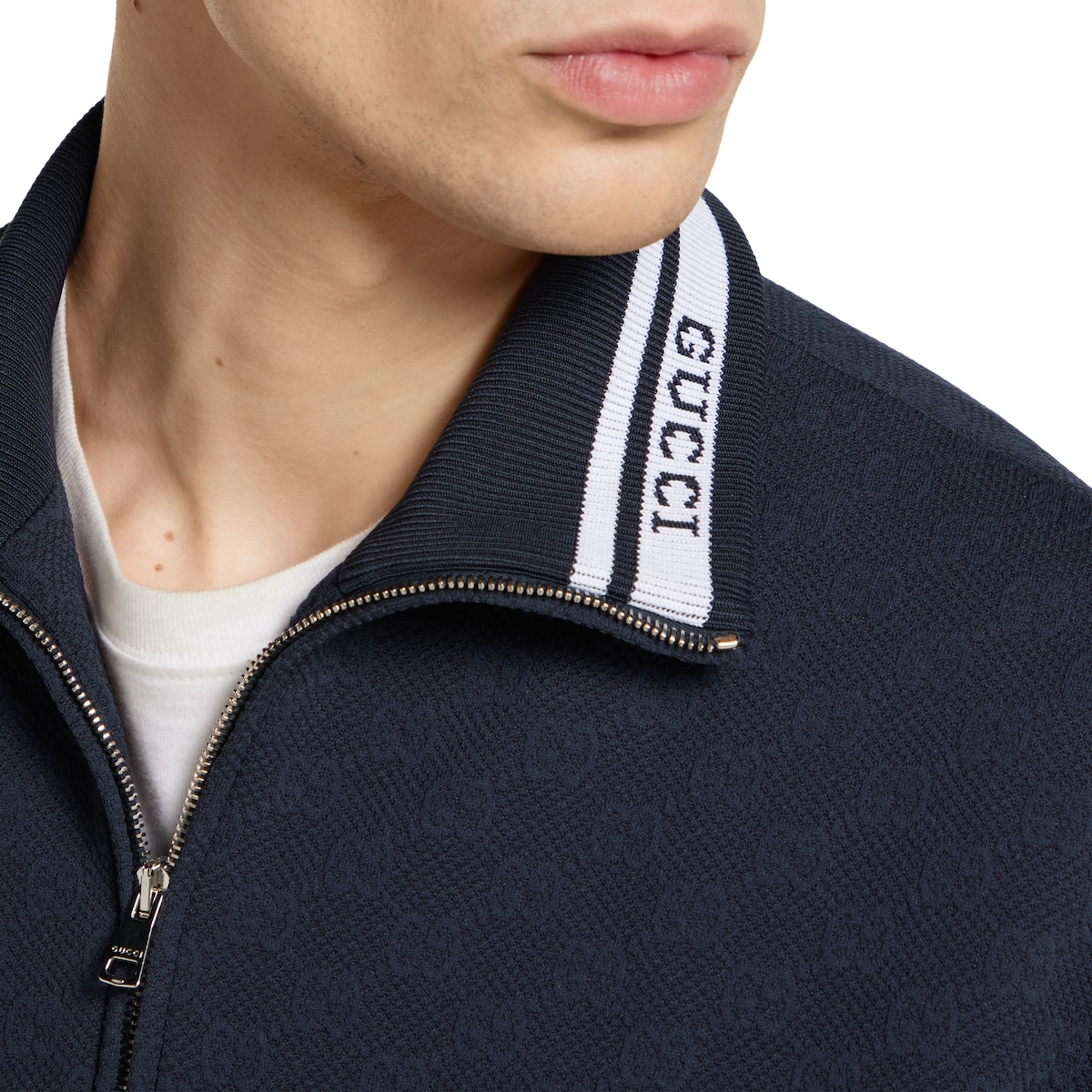 GG technical jersey zip jacket in navy | GUCCI® SI