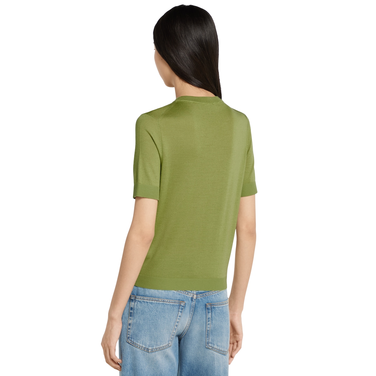 Cashmere and silk top with intarsia in green | GUCCI® US