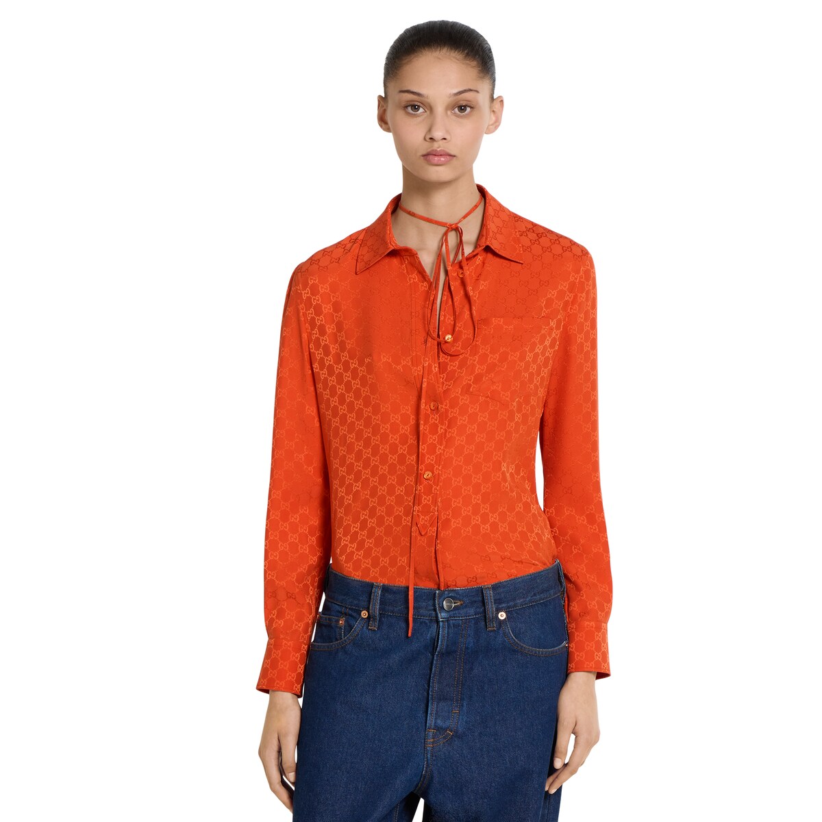 GG silk jacquard shirt in orange | GUCCI® US