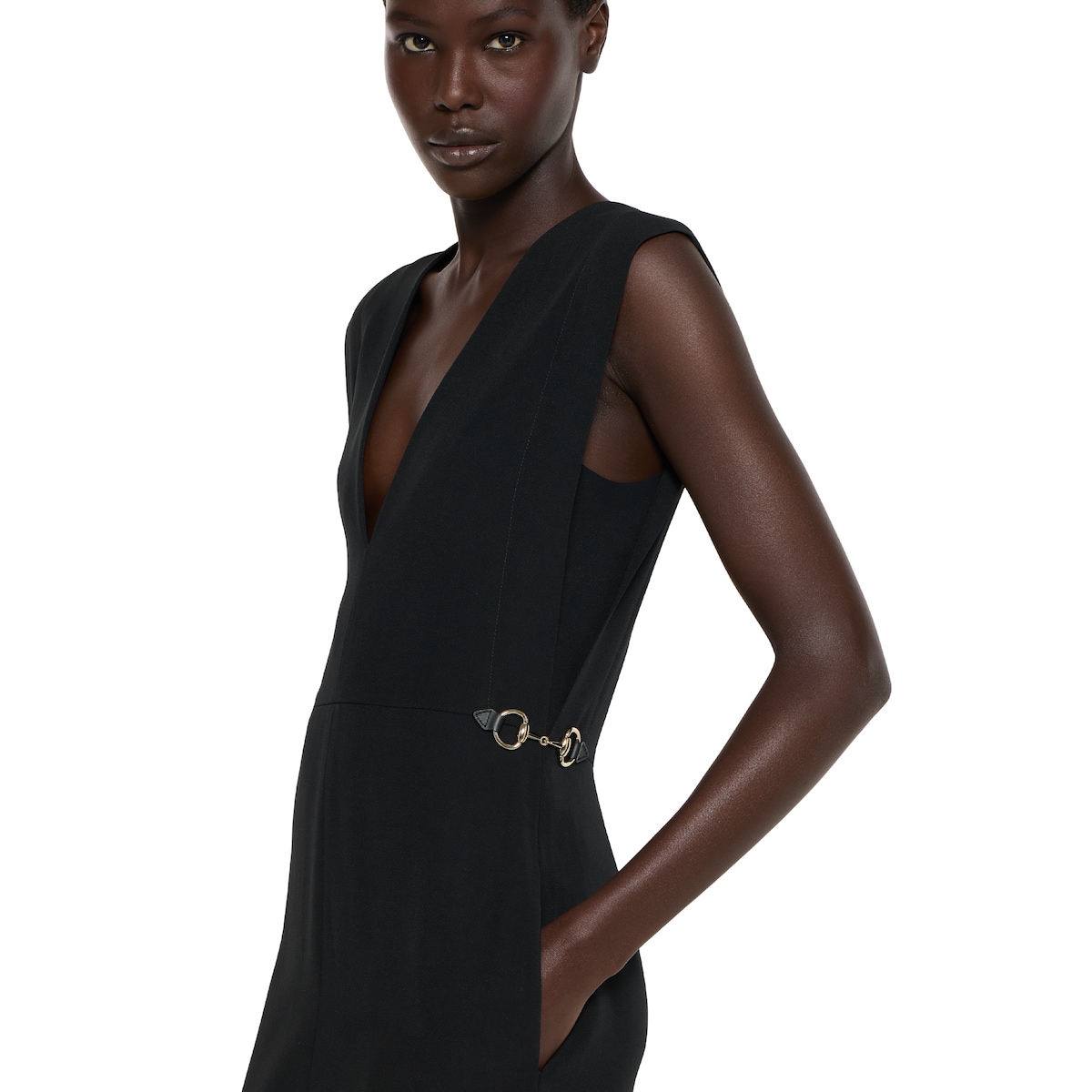 Satin dress with Horsebit in black | GUCCI® US
