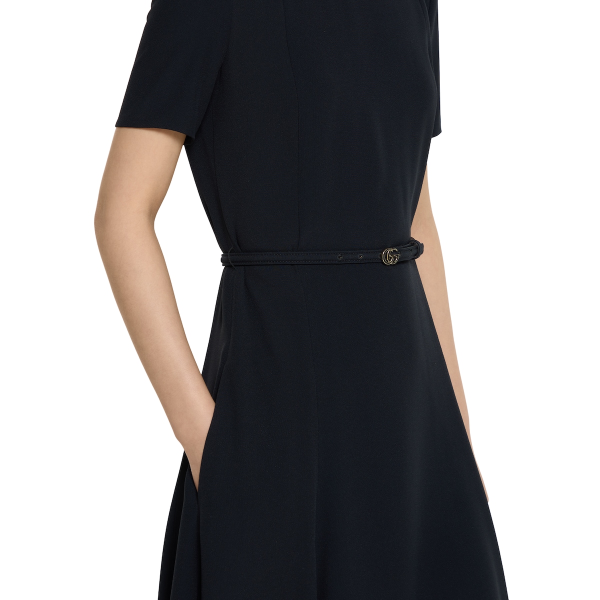 Satin dress with Double G belt in black | GUCCI® US