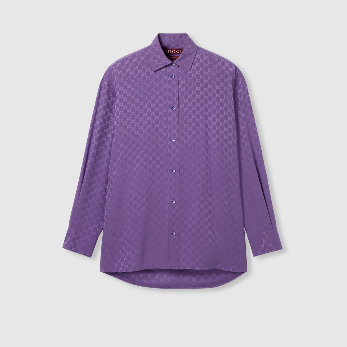 GUCCI パープルシャツ GG silk jacquard oversize shirt in purple | GUCCI® AE