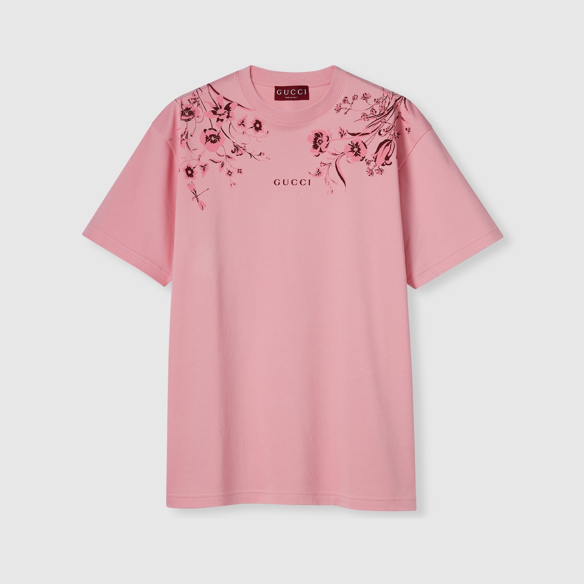 【関送込】GUCCI ピンクロゴ プリント ジャージ T シャツ プリント ソフトコットンジャージー Tシャツ ・ピンク | GUCCI公式