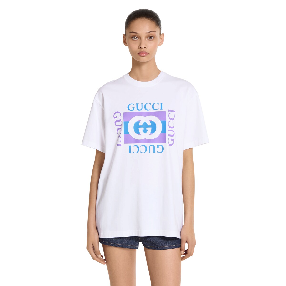 トップス ma- Soft cotton jersey T-shirt with print in pink | GUCCI® US