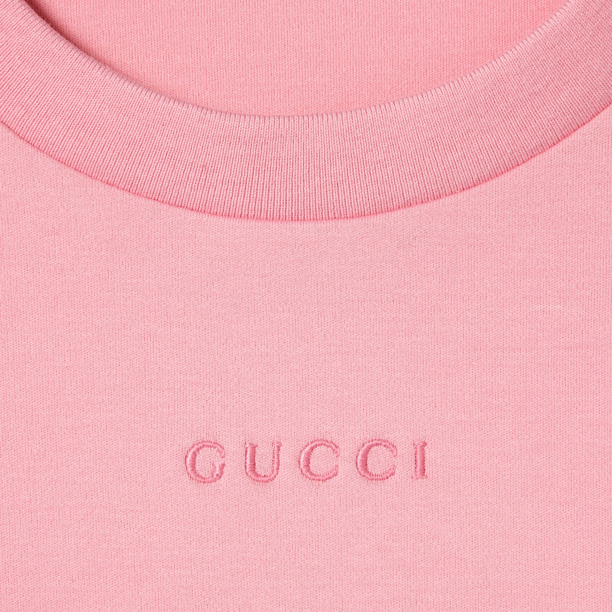Cotton jersey maxi T-shirt with embroidery in pink | GUCCI® US