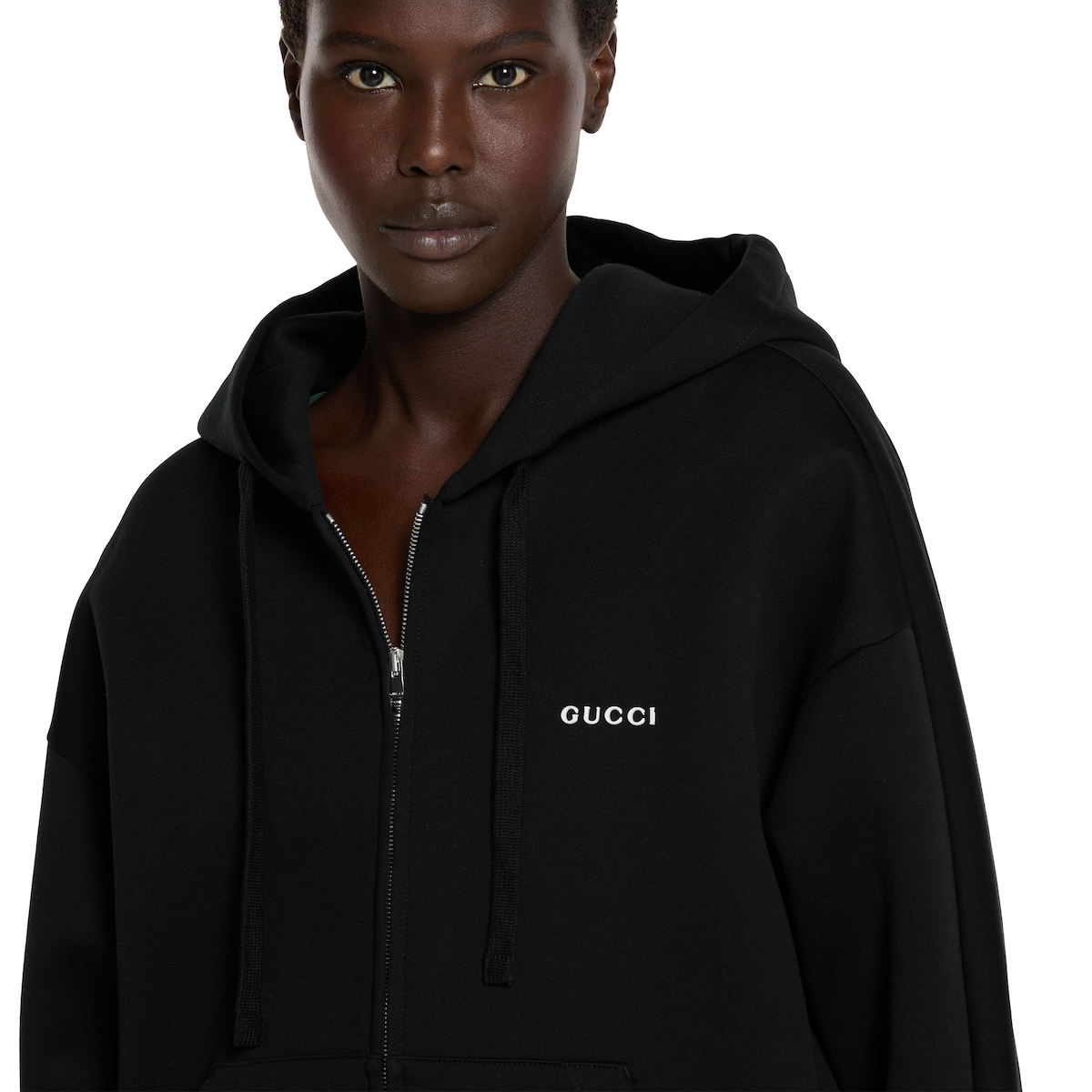 Cotton jersey hooded zip sweatshirt in black | GUCCI® US