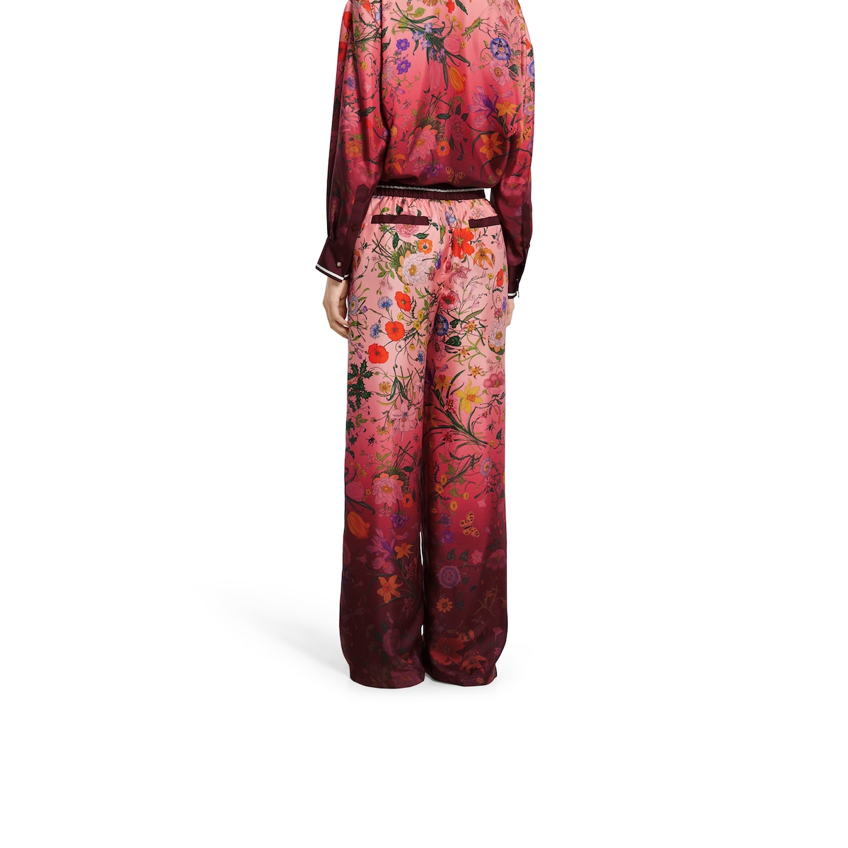 Printed silk pants in pink and rosso ancora red | GUCCI® US
