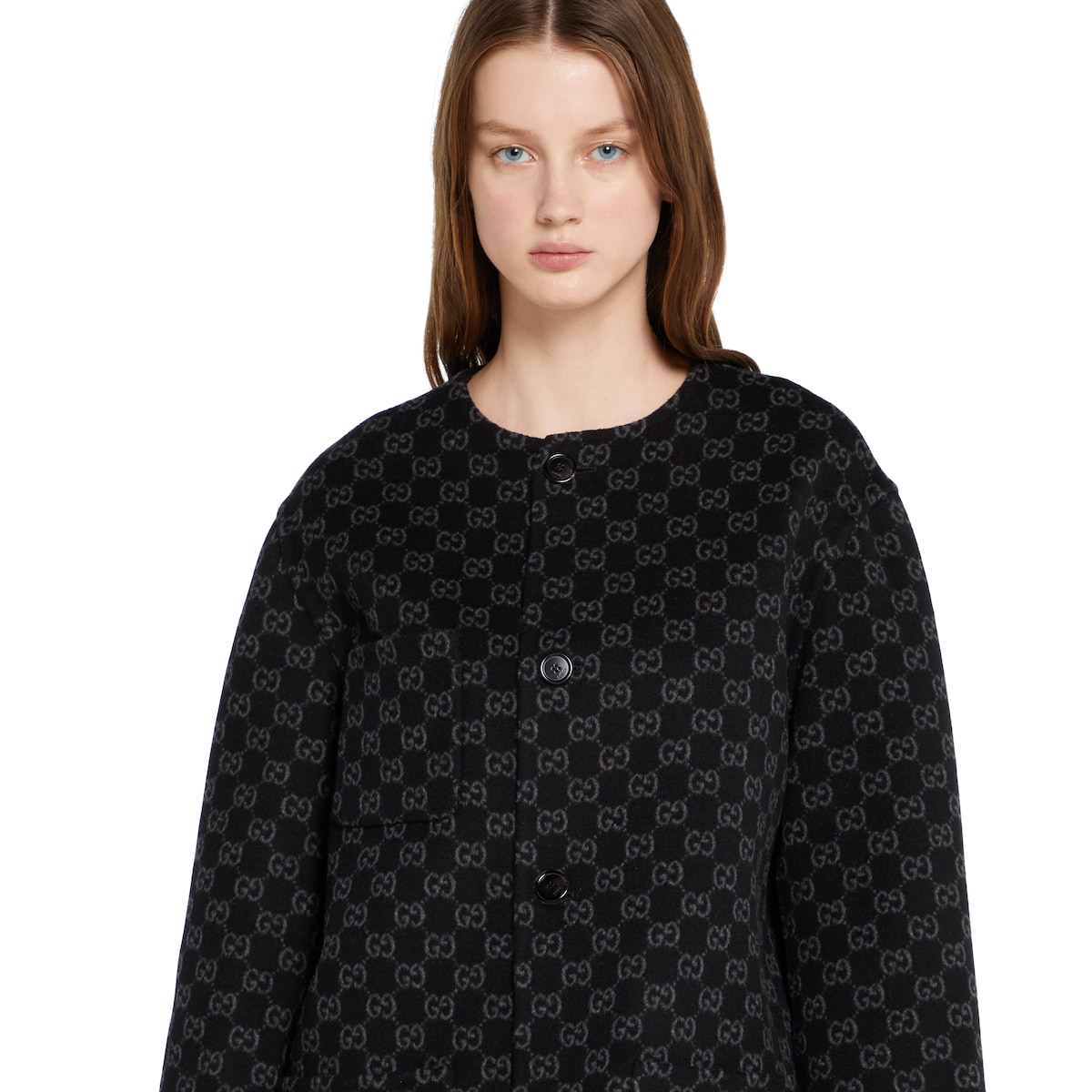 Reversible wool silk jacket in black and grey - thumbnail 4