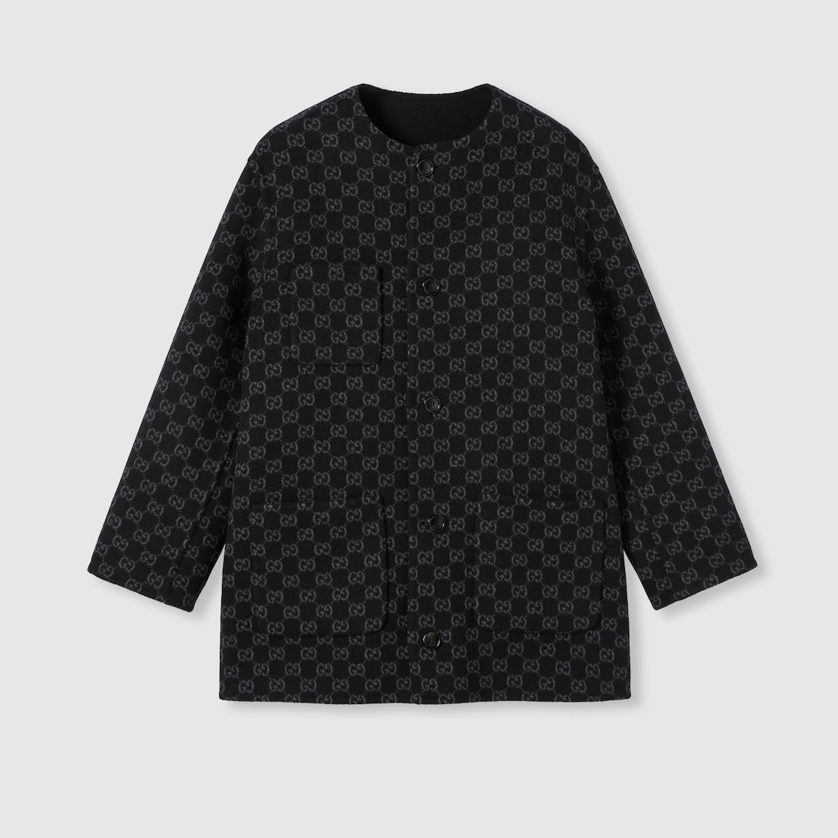 Reversible wool silk jacket in black and grey