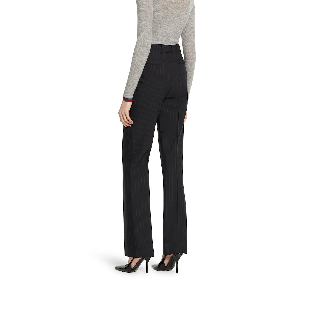 Pinstripe Gucci wool jacquard pants in black | GUCCI® US
