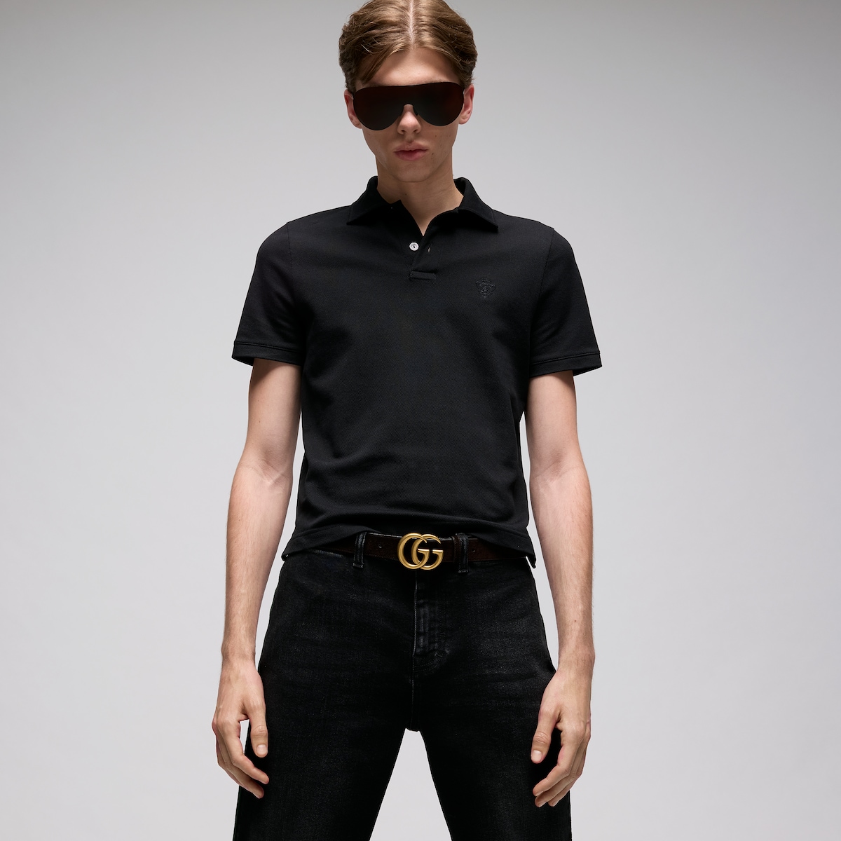 GG Marmont thin belt in dark brown soft suede