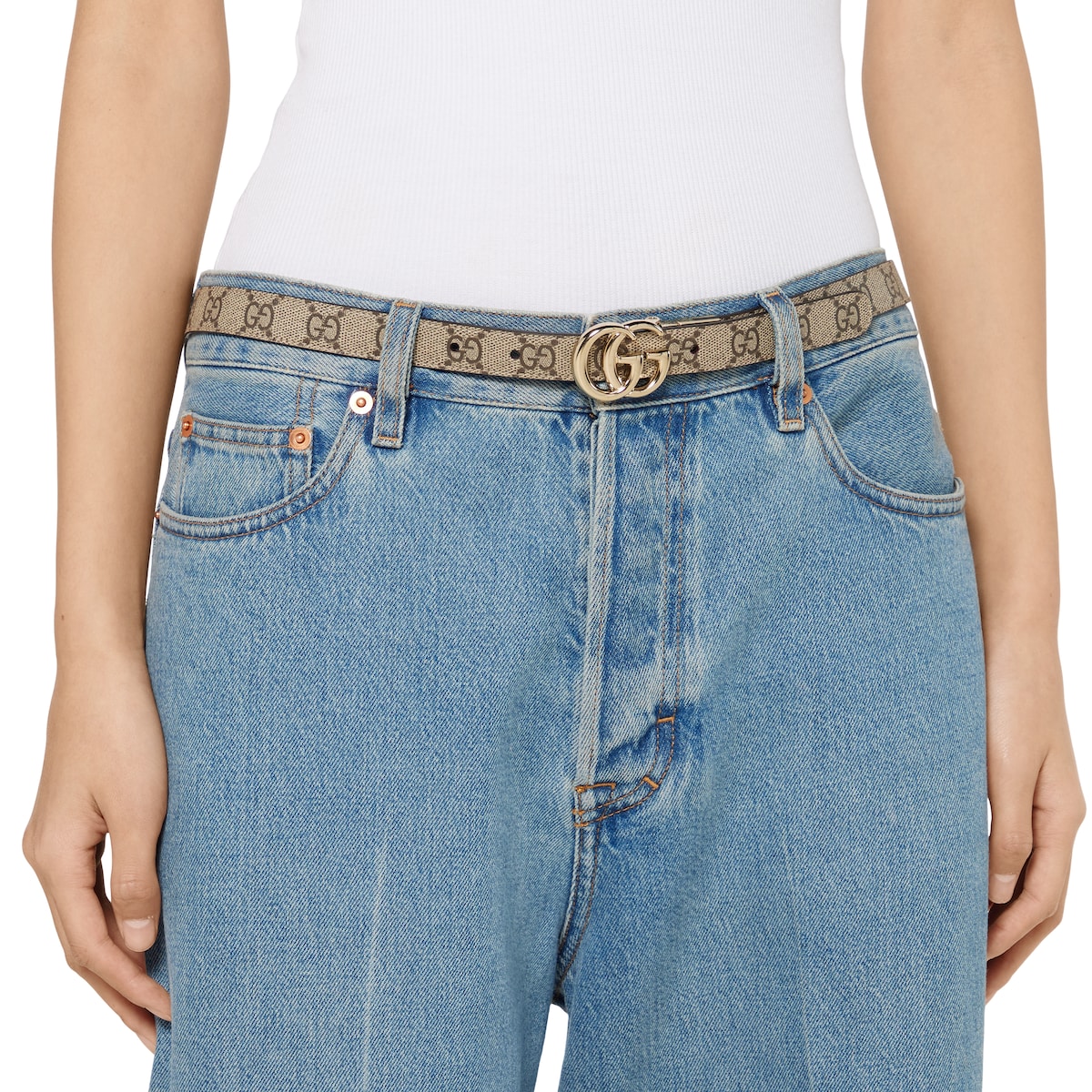 Reversible GG Marmont thin belt in beige GG Supreme and red