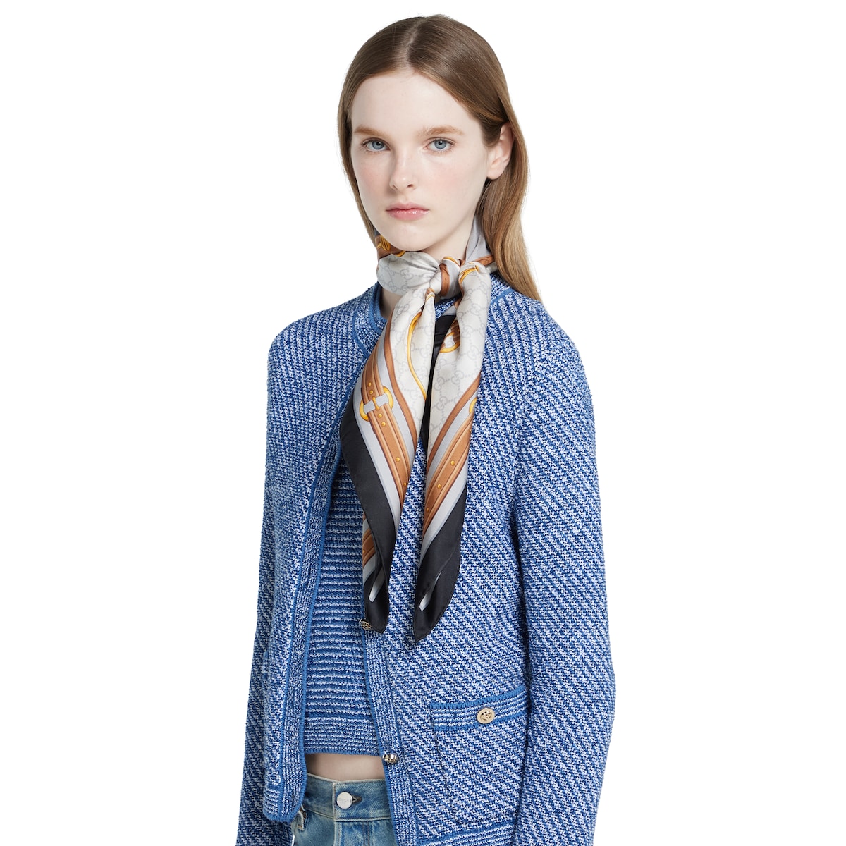 プリント シルクツイル スカーフ ・グレー＆アイボリー | GUCCI公式