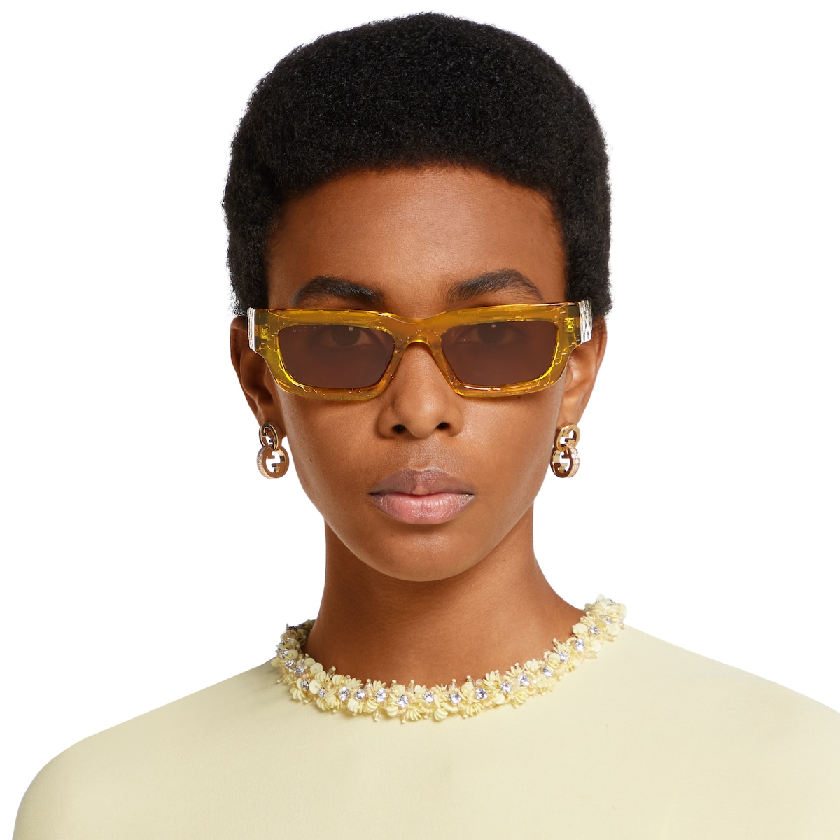 Rectangular frame sunglasses in yellow | GUCCI® US
