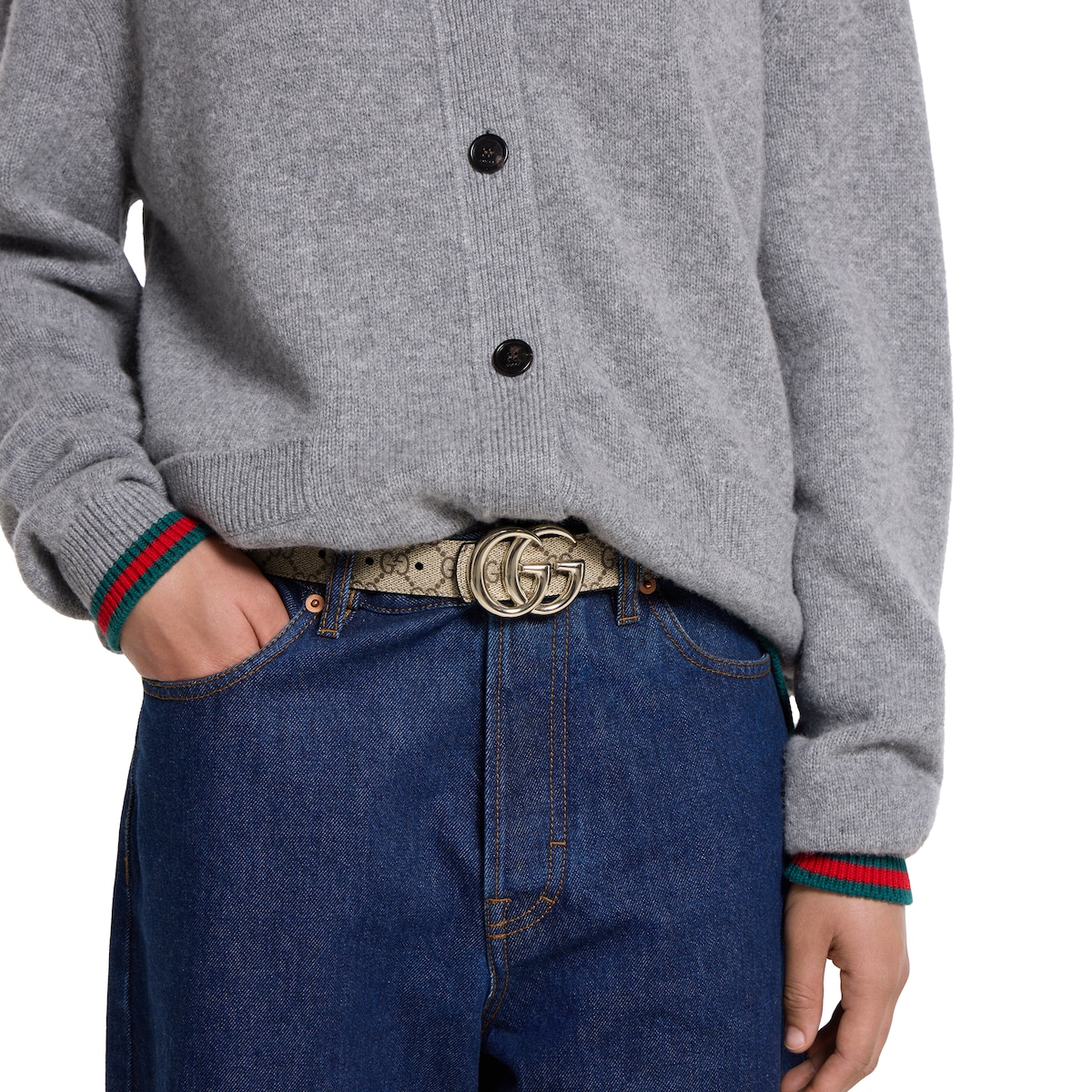 Reversible GG Marmont belt in beige Supreme and black leather