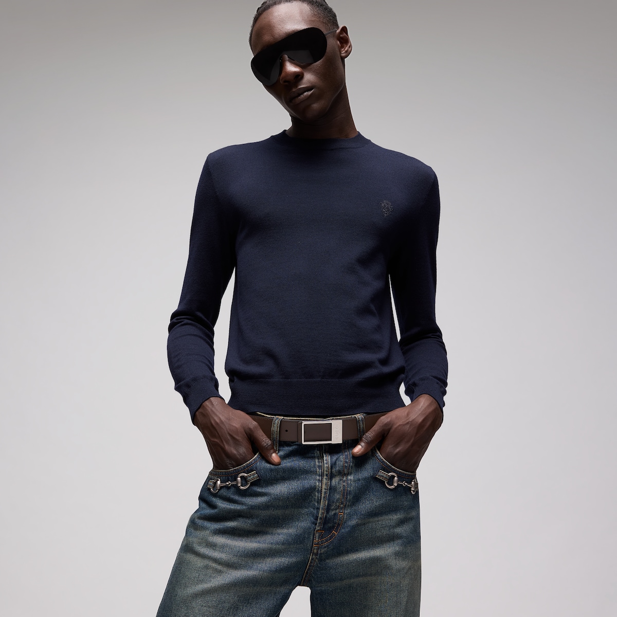 Reversible belt with rectangular buckle in black GG leather and leather - thumbnail 8