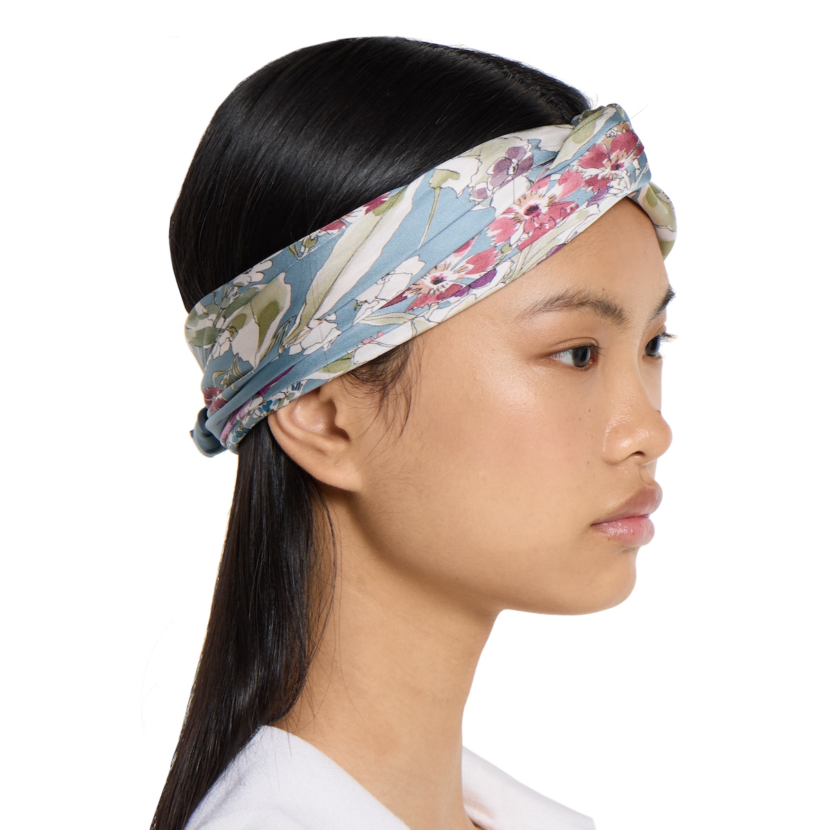 プリント シルクツイル スカーフ ・ライトブルー＆ピンク