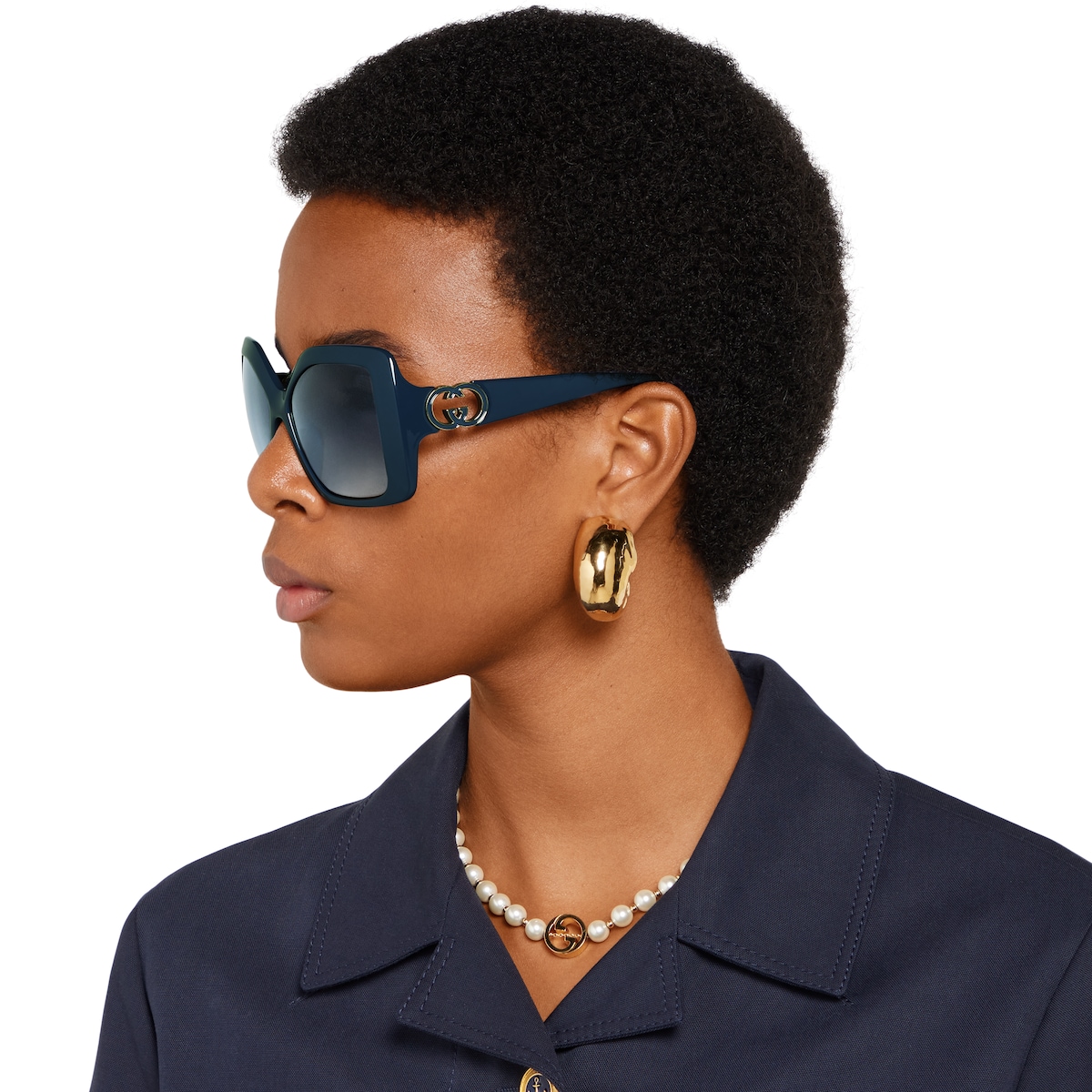 Square frame sunglasses in navy | GUCCI® US