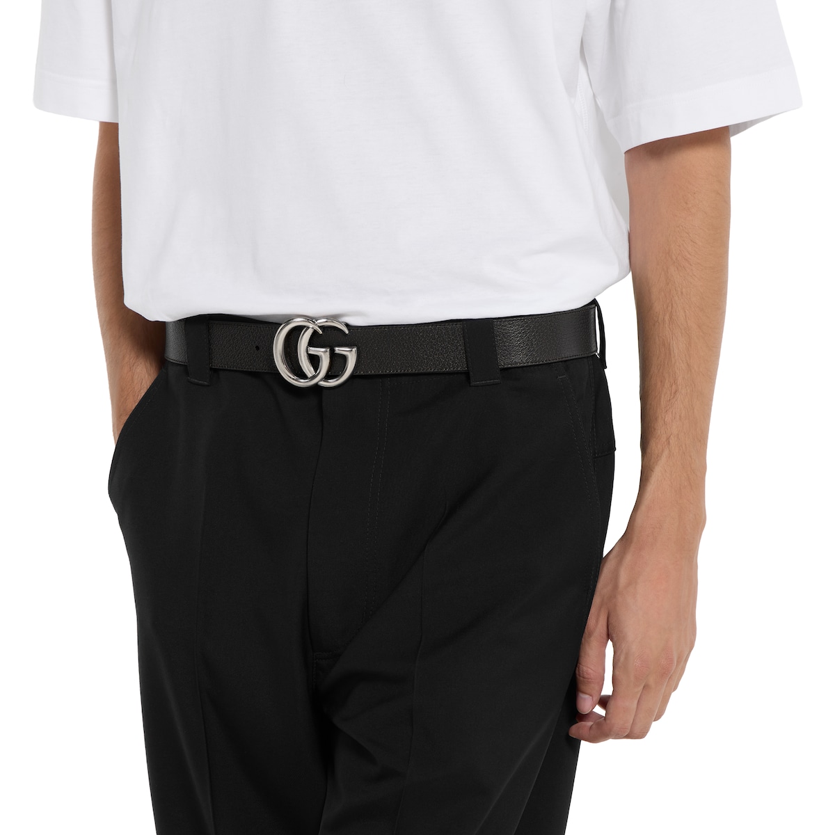 Reversible GG Marmont belt in black leather - thumbnail 2