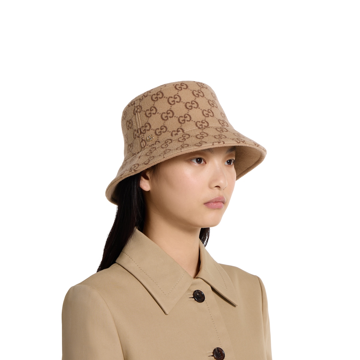 GG wool bucket hat in beige and dark brown | GUCCI® US