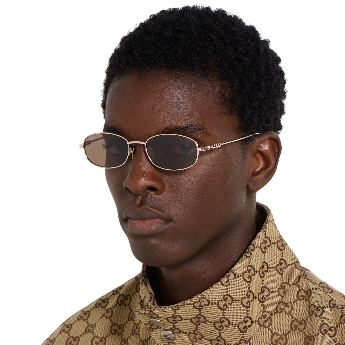 Oval frame sunglasses in light gold | GUCCI® US