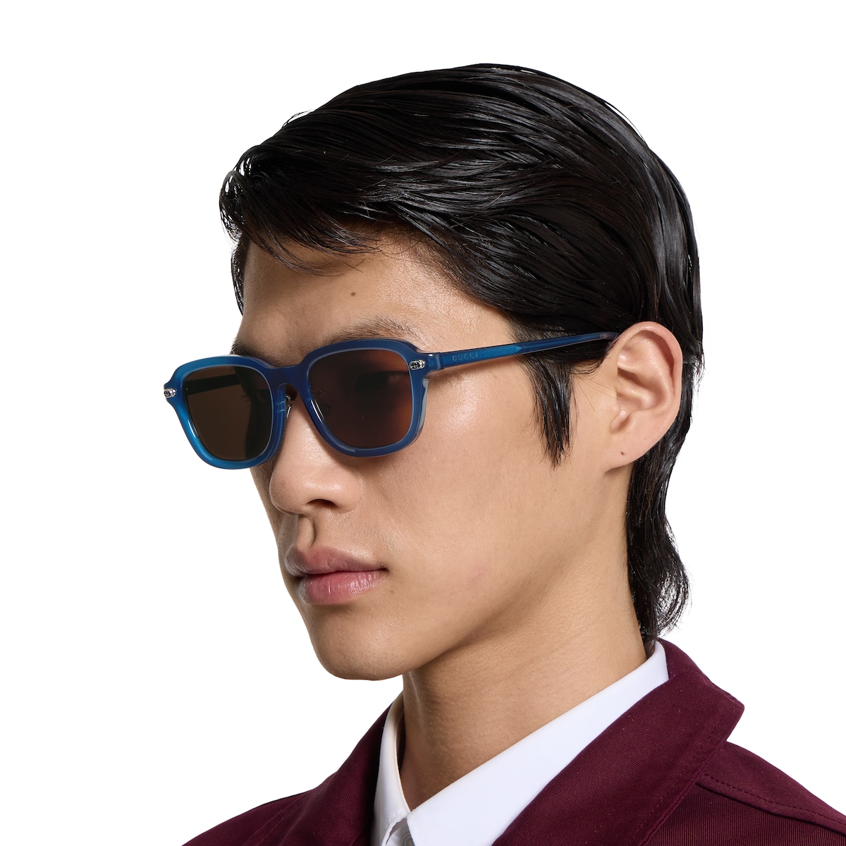 Low nose bridge fit sunglasses in transparent blue | GUCCI® SG