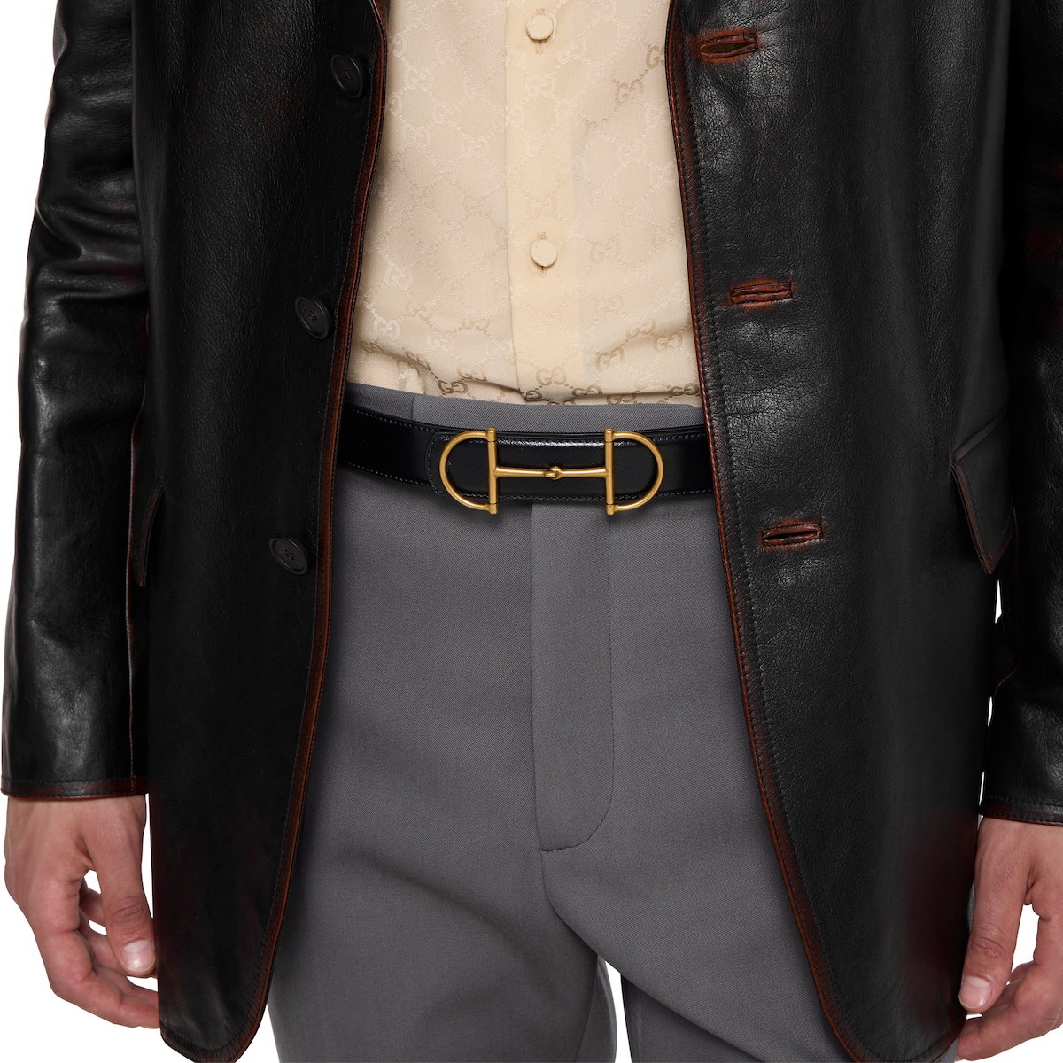 ホースビット付き リバーシブル レザー ベルト ・ブラック＆ブラウン