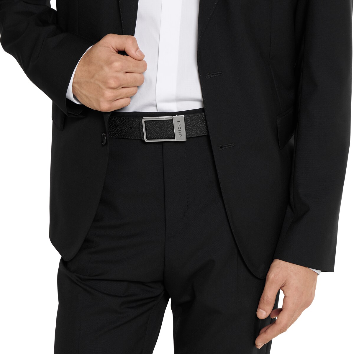 Reversible belt with rectangular buckle in black GG leather and leather - thumbnail 2