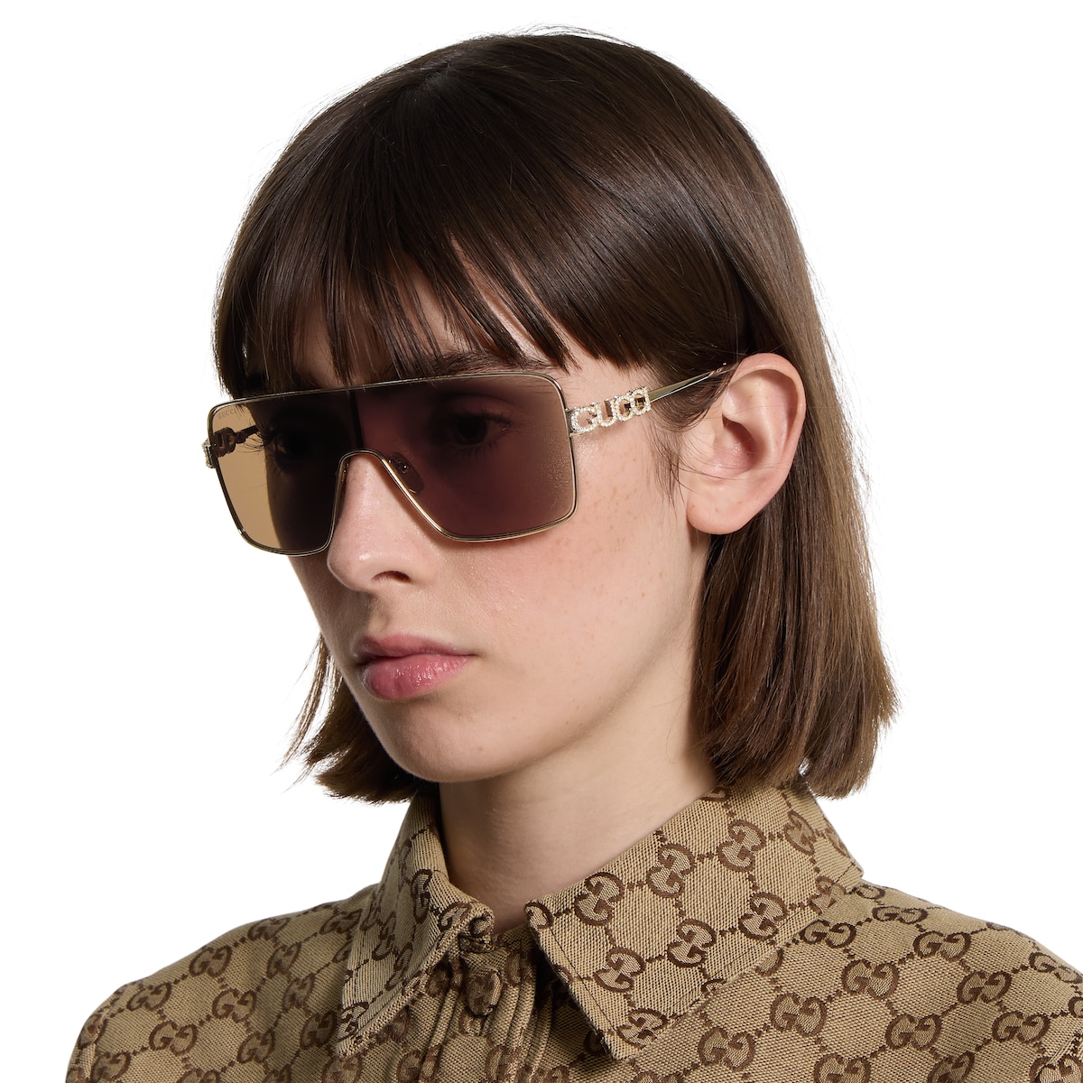 Rectangular frame sunglasses in light gold | GUCCI® US