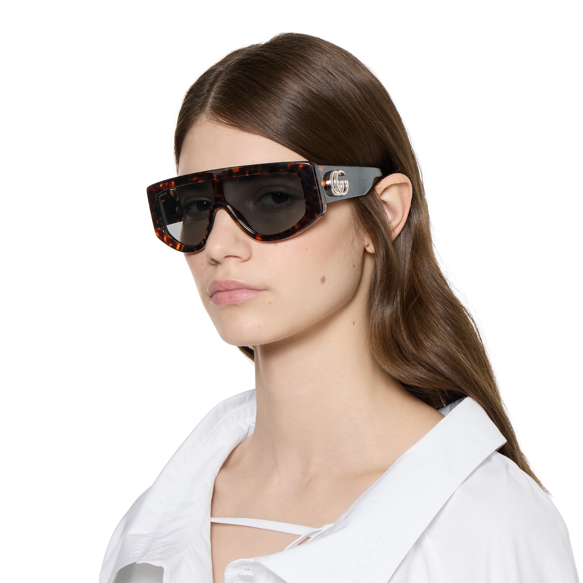 Rectangular frame sunglasses in dark brown tortoiseshell | GUCCI® US