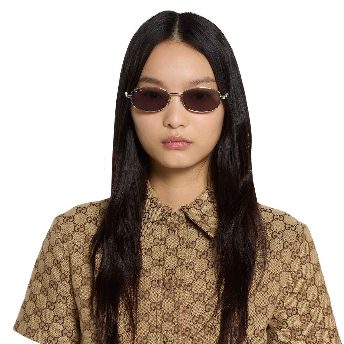 Oval frame sunglasses in light gold | GUCCI® US