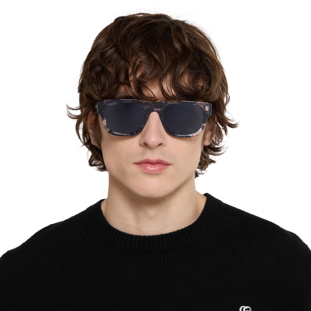 Rectangular frame sunglasses in blue tortoiseshell | GUCCI® US