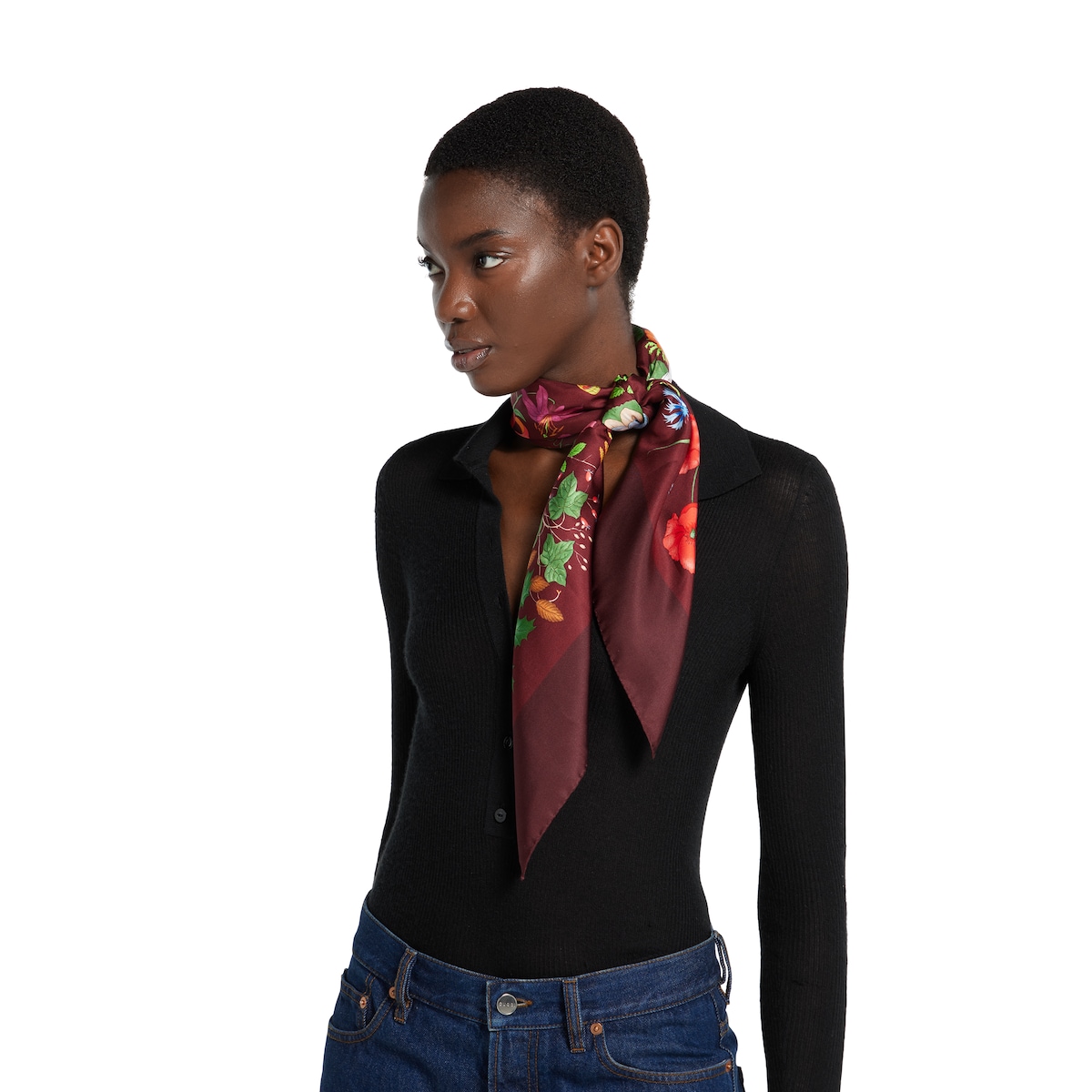 GUCCI シルク スカーフ 88x88cm プリント シルクツイル スカーフ ・アクアマリン＆ピンク