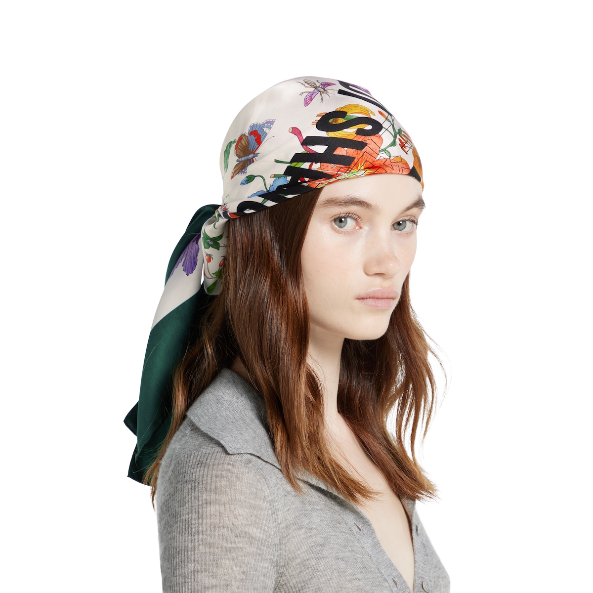 90 x 90 project printed silk carré in white and multicolor