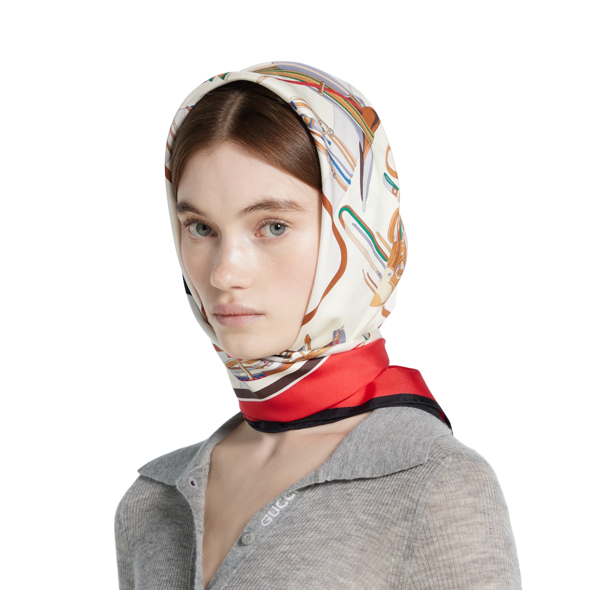 90 x 90 プロジェクト プリント シルクスカーフ ・ホワイト