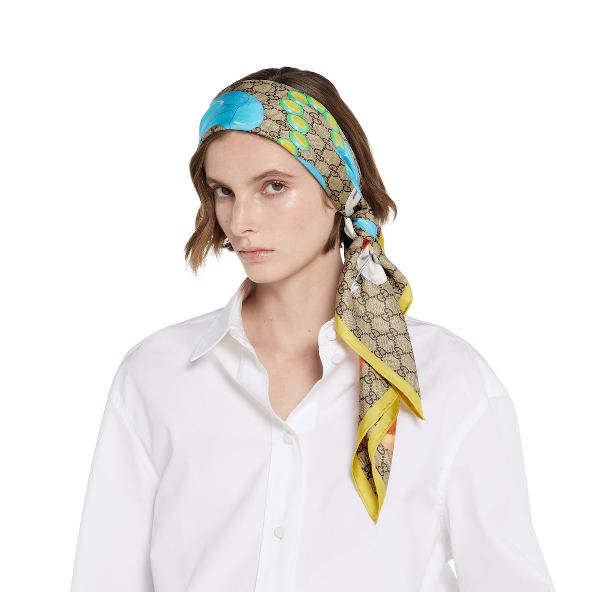 ファッション+美容 GUCCI - GUCCI 90 x 90 project printed silk carré in light brown and