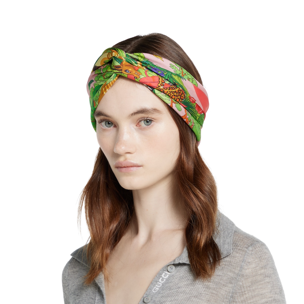 90 x 90 project printed silk carré in pink and multicolor