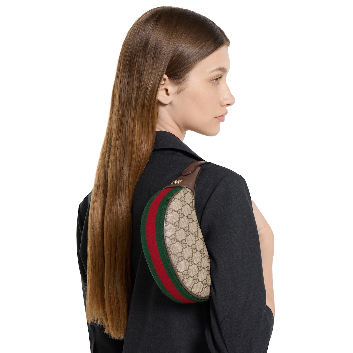 Ophidia small shoulder bag in beige and brown GG fabric