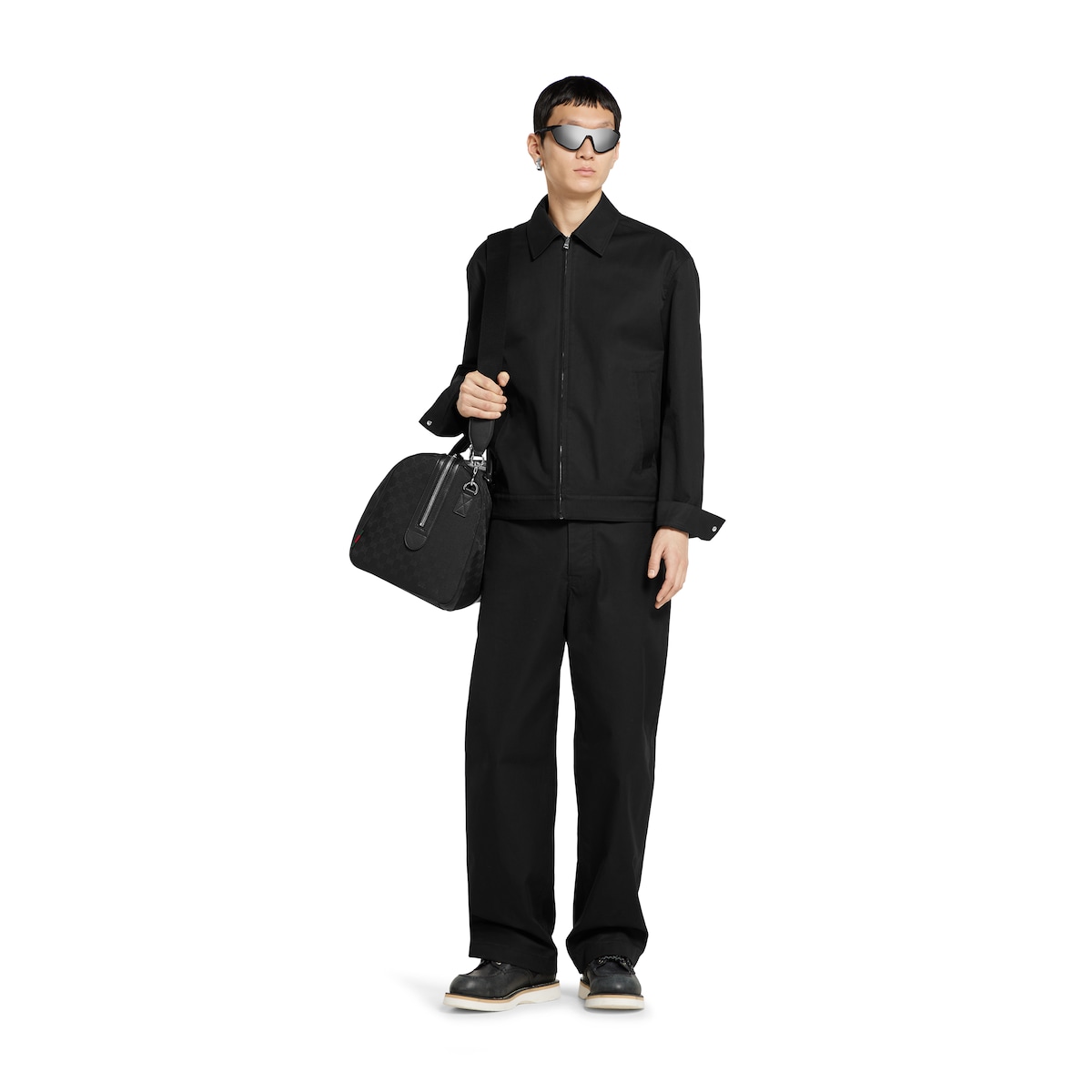 Cotton twill jacket with Web detail in black | GUCCI® US